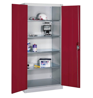 Stahlschrank 8922-052 S10164 lichtgrau, rubinrot 93,0 x 60,0 x 195,0 cm, aufgebaut